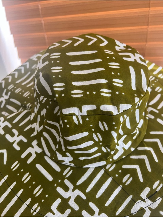African Print Bucket Hat - Wax Style - Fedora Hat in olive and White main image 5